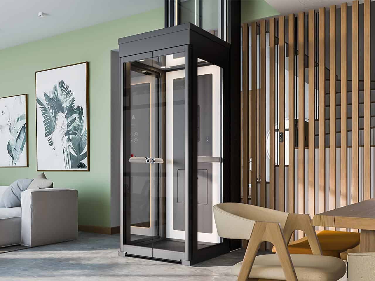 Cibes Symmetry Ascenda residential elevator providing quiet, space-saving mobility for veterans in Syracuse and Western Pennsylvania